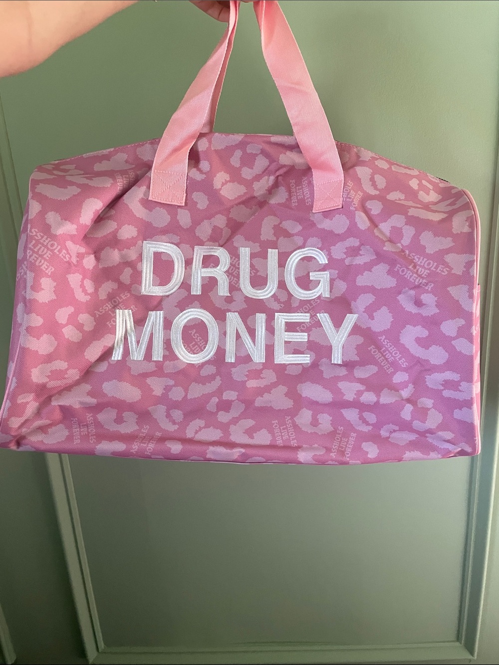 NWT Assholes live Forever Pink Leopard travel duffle bag